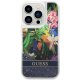 Guess Flower Liquid Glitter dėklas iPhone 14 Pro telefonui, mėlynas
