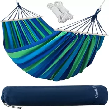 Gardlov Double Garden Hammock with Wooden Spreader Bars, 260x160cm, Blue/Green