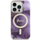 Guess dėklas iPhone 14 Pro telefonui Golden Marble MagSafe, violetinis