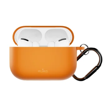 Silikoninis dėklas Puro Icon ausinėms AirPods Pro 3 su karabinu, oranžinis