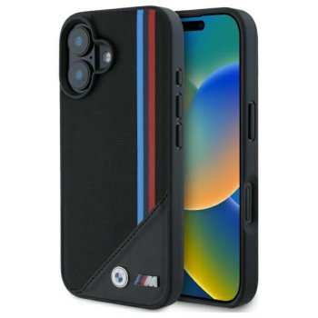 „BMW M Meshed Tricolor Stripes MagSafe“ dėklas, skirtas „iPhone 16“, juodas