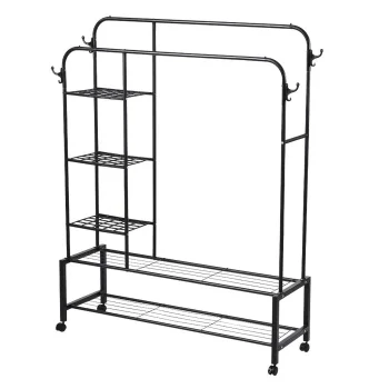 Double Garment Rack with 5 Shelves and Hooks