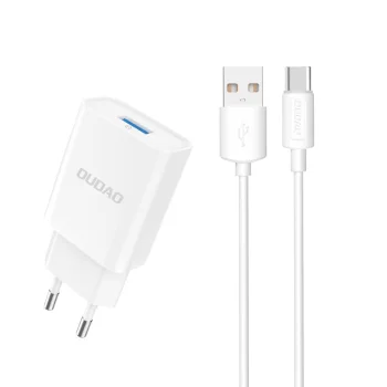 Dudao A4EU USB-A 2.1A įkroviklis su USB-C laidu, baltas