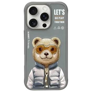 Nimmy Cool&Cute 2.0 Bear dėklas, skirtas iPhone 16 Pro Max, pilkas