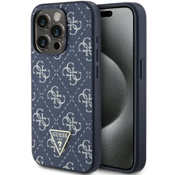 Dėklas Guess 4G Triangle Metal Logo, skirtas iPhone 15 Pro, mėlynas