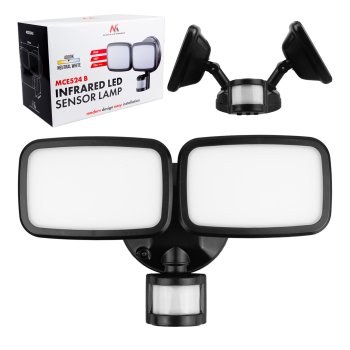 Maclean MCE524 B sieninis LED šviestuvas su PIR jutikliu, 20W, IP65, juodas