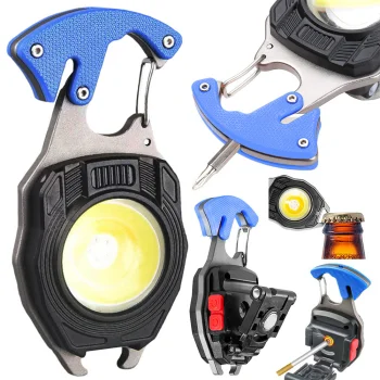Daugiafunkcis 8-in-1 LED COB raktų pakabuko žibintuvėlis su magnetu