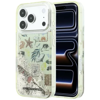Karl Lagerfeld Liquid Glitter Beach & Sand dėklas iPhone 17 Pro / 18 Pro, smėlio spalvos