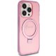 Guess Ring Stand Script Glitter MagSafe dėklas iPhone 15 Pro, rožinis