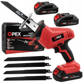 OPEX TOOLS OPX28013 akumuliatorinis tiesinis pjūklas, 21V su 2 akumuliatoriais ir dėklu