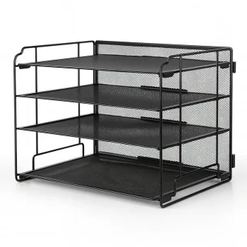 Metal Desk Document Organizer DA515 with 4 Shelves, Black