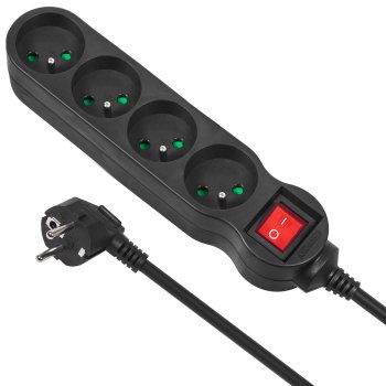 Maclean MCE181 Power Strip with Switch, 4 Outlets, 2300W, 3m, Black
