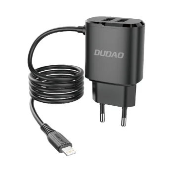 Dudao A2Pro įkroviklis 2x USB su integruotu Lightning laidu, 12W, juodas
