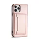 Atverčiamasis dėklas iPhone 12 Pro Max su kortelių kišenėmis ir stovu, rožinis
