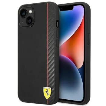 Ferrari dėklas iPhone 14 Plus telefonui On Track Stripe Carbon, juodas