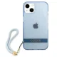 Guess Translucent Strap dėklas iPhone 13 telefonui su riešo dirželiu, mėlynas