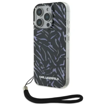 Karl Lagerfeld dėklas iPhone 16 Pro su virvele Zebra, violetinis