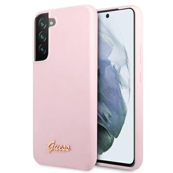 Guess Silicone Script dėklas, skirtas Samsung Galaxy S22 Plus, levandų rožinis