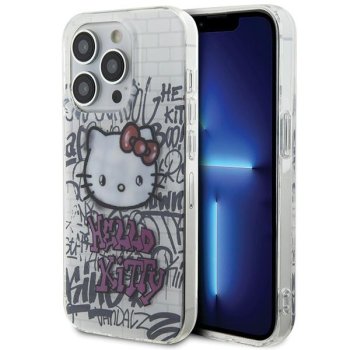 Hello Kitty iPhone 15 Pro dėklas IML Kitty On Bricks Graffiti, baltas
