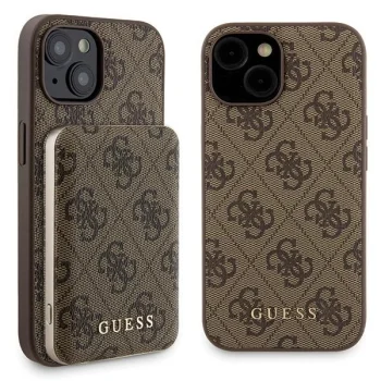 Guess iPhone 15 dėklas ir 5000mAh MagSafe išorinė baterija, rudas