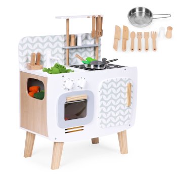 Medinė žaislinė virtuvėlė su priedais ECOTOYS 128617