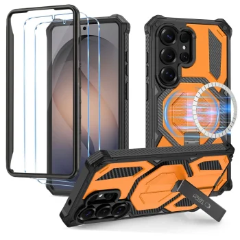 Tech-Protect MagBlast dėklas ir 2 apsauginiai stiklai Samsung Galaxy S26 Ultra, juodas/oranžinis