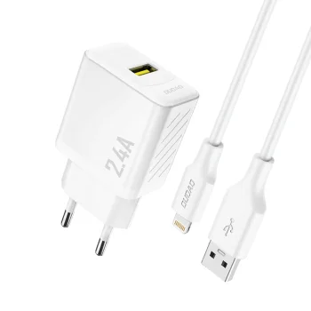 Dudao A23LEU GaN USB-A įkroviklis 2.4A su Lightning laidu, baltas