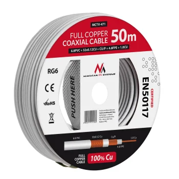 Maclean MCTV-471 RG6 koaksialinis antenos kabelis 50m Cu