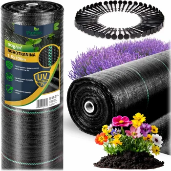 Plonos agroplėvelė nuo piktžolių 1.6 x 100 m, 90 g/m² su 100 vnt. smeigtukų, juoda
