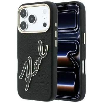 Karl Lagerfeld Smooth Big Resin Signature Logo dėklas iPhone 18 Pro / 17 Pro, juodas