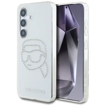 Karl Lagerfeld Rhinestones dėklas Samsung Galaxy S25, skaidrus