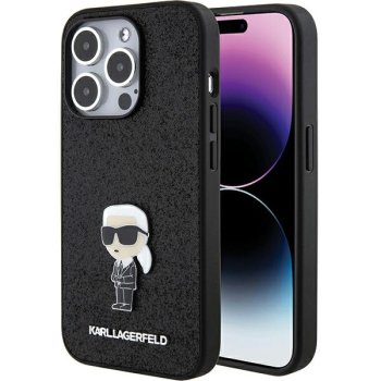 Karl Lagerfeld iPhone 15 Pro dėklas Glitter Ikonik Metal Logo, juodas