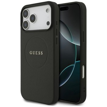 Guess Grained Ring MagSafe dėklas iPhone 17 Pro Max, juodas