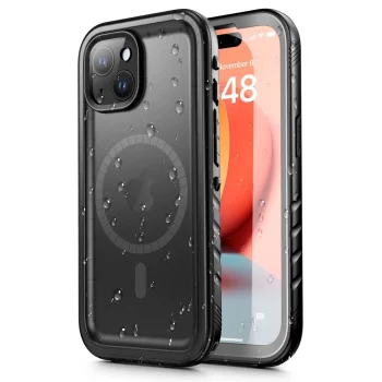 Apple iPhone 15 6.1'' Tech-Protect ShellBox Waterproof IP68 with MagSafe Book Case Cover, Black