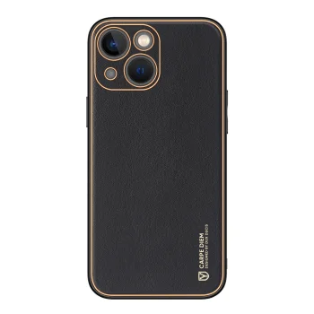 Dux Ducis Yolo iPhone 14 Plus Case, Faux Leather Cover, Black
