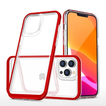 Hybrid Armor iPhone 14 Pro Max dėklas, permatomas su raudonu rėmeliu