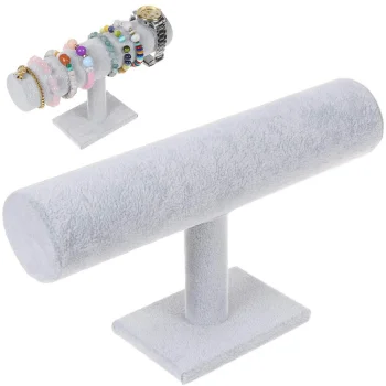 Papuošalų ir laikrodžių stovas, zomšos imitacija, 24 cm, pilkas