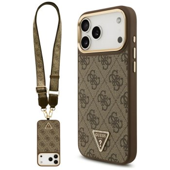 Guess 4G Triangle Logo & Big Strap MagSafe dėklas iPhone 17 Pro Max, rudas