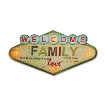 Forever Light retro LED metalinė iškaba Welcome Family
