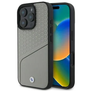 BMW Sign Leather Textured and Line MagSafe dėklas iPhone 16 Pro Max, pilkas