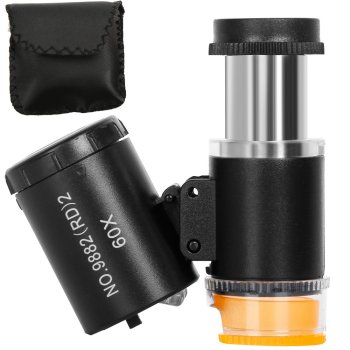 Pocket Microscope / Jeweler's Loupe 60x with 2 LED and UV Light