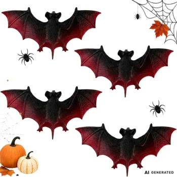 Halloween Bat Decoration, Set of 4, Brown-Black