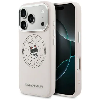Karl Lagerfeld Point & Choupette Sketch MagSafe dėklas, skirtas iPhone 17 Pro, rožinis