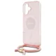 Guess dėklas iPhone 16 telefonui Crossbody Cord Script MagSafe, rožinis