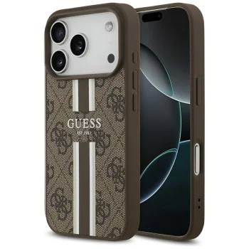 Dėklas Guess 4G Printed Stripes MagSafe, skirtas iPhone 17 Pro, rudas