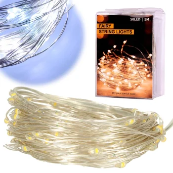 LED dekoratyvinė vielutės girlianda, 5m, 50 LED, šaltai balta