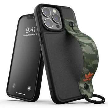 Adidas iPhone 13 / 13 Pro dėklas su rankos juostele OR Hand Strap, juodas / žalias
