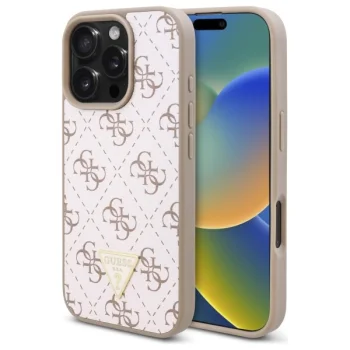 Guess New 4G Triangle dėklas iPhone 16 Pro telefonui, baltas