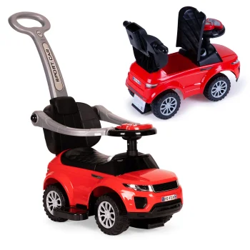 Triratis paspirtukas-mašinėlė 3-in-1 su rankena 137623, raudonas