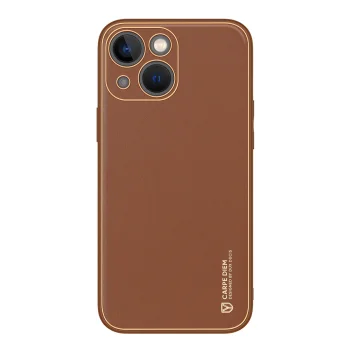 Dux Ducis Yolo Case for iPhone 14 Plus, Brown Faux Leather Cover
